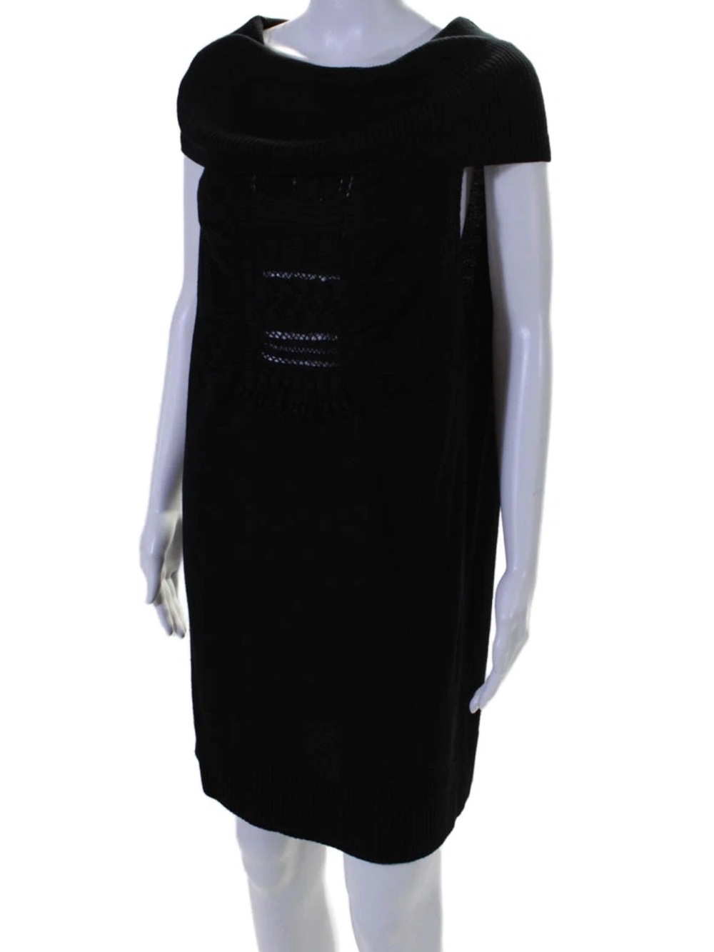 Black Knit Mini Dress with Wide Cowl Neck